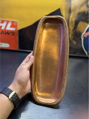 Vintage Coppersmith Solid Copper Oval Tray 14x6 Ribbed Edge USA